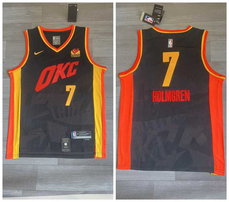 Thunder 7 Chet Holmgren Black Nike 2023-24 City Edition Swingman Jersey->texas rangers->MLB Jersey